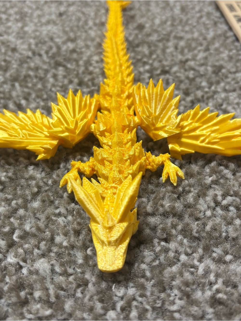 11 inches long Yellow dragon with wings 3D Printed toys